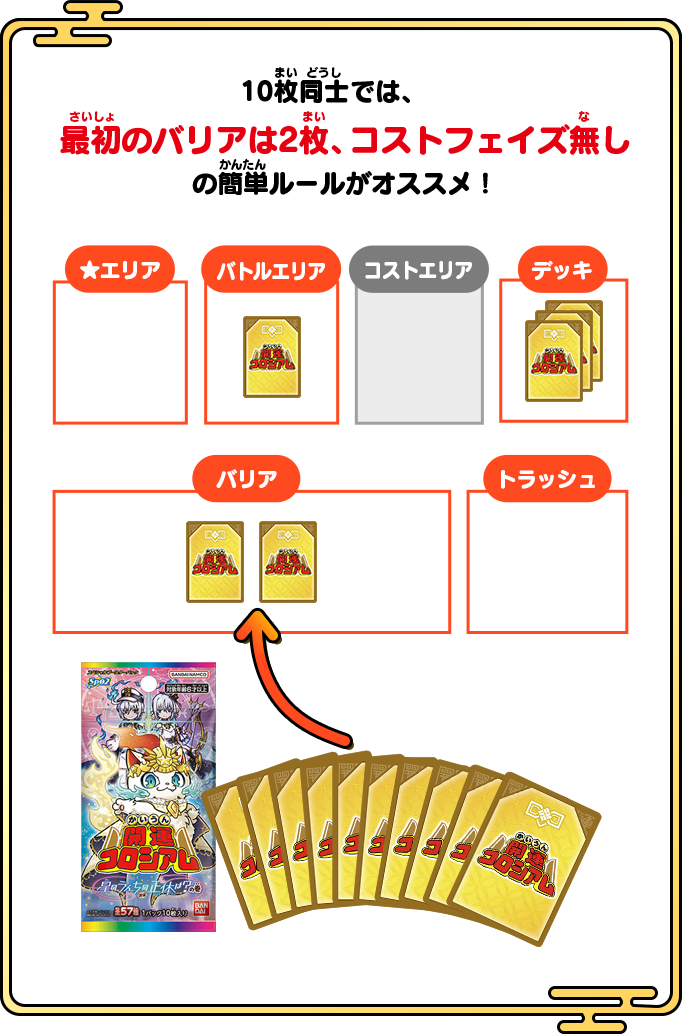 10枚同士では、最初のバリアは2枚コストフェイズ無しの簡単ルールがオススメ！